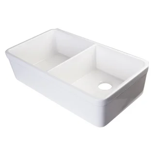 Alfi White Fireclay 32-inch Double Bowl Farmhouse Kitchen Sink with 1 3/4-inch Lip