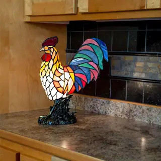 River of Goods Multicolor Resin 15.5-inch Rooster Stained Glass Accent Lamp
