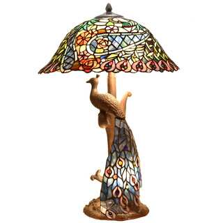 Swirling Peacock 26.5-inch Double Lit Table Lamp