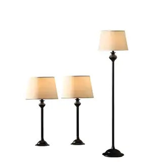 Catalina Black 3-piece Lamp Set with Off-white Fabric Shades
