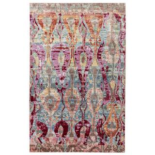 Contemporary Vintage Look Pattern Blue/ Pink Polyester Area Rug (2' x 3')