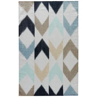 Contemporary Tribal Pattern Blue/ Grey Polyester Area Rug (8' x 10')