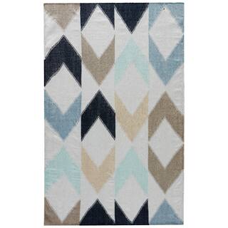 Contemporary Tribal Pattern Blue/ Grey Polyester Area Rug (5' x 8')