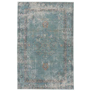 Contemporary Vintage Look Pattern Grey/ Blue Polyester Area Rug (5' x 8')