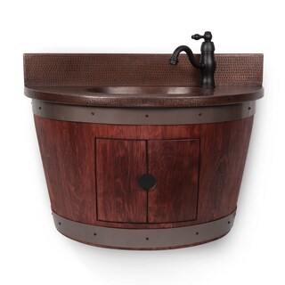 Premiere Copper Products Cabernet Finish Oak Wall-mounted Wine Barrel Single Bathroom Vanity and Faucet