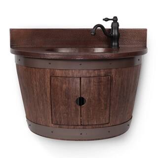 Wall-mounted Whiskey-finished Wine Barrel Vanity and Faucet Package