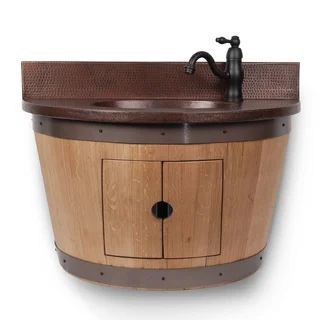 Wall-mounted Natural-finish Wine Barrel Vanity and Faucet Combo