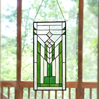 Mission Green and Clear Stained Glass 19.5-inch Window Panel