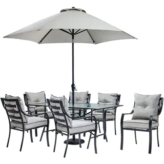Hanover Outdoor LAVDN7PC-SU Lavallette Grey Aluminum 7-piece Outdoor Dining Set with Table Umbrella and Base
