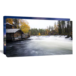 Flowing River and Aged Watermill - Landscape Photo Canvas Print