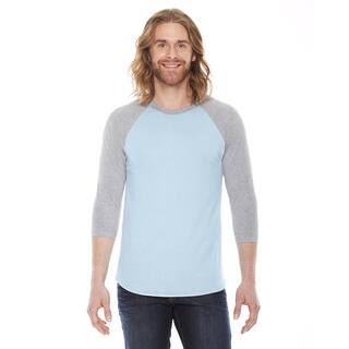 American Apparel Unisex Baseball Light Blue/Grey Poly/Cotton Raglan T-Shirt
