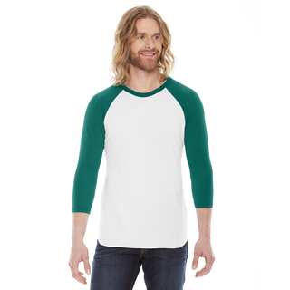 American Apparel Unisex White and Evergreen Polyester and Cotton Baseball Raglan T-shirt