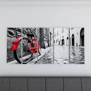 Retro Vintage Red Bike - Cityscape Photography Canvas Print