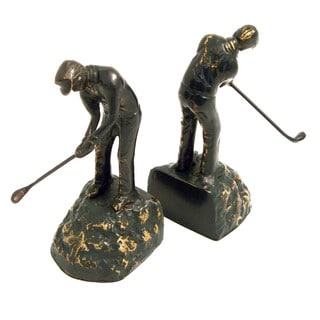 Bey Berk Swinging Golfer Bronze Cast Metal Bookends