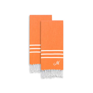 Authentic Ella Dark Orange Monogrammed Pestemal Fouta Turkish Cotton Hand/Kitchen Towel (Set of 2)