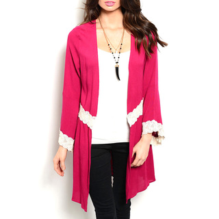 JED Women's Rayon 3/4-sleeve Cardigan with Lace Trim Detailing