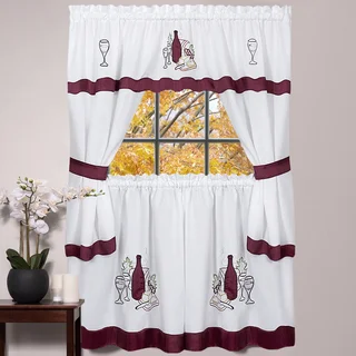 5-piece Burgundy Embroidered Cabernet Kitchen Curtain Set (24 inches or 36 inches)