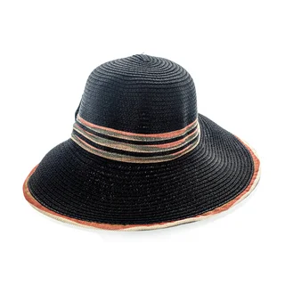 Faddism Women's Black Woven Hat With Big Bow