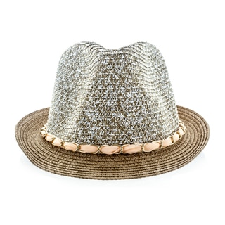 Faddism Brown Woven Fedora Hat With Chain Hatband