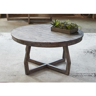 Hayden Way Gray Wash Reclaimed Wood Round Cocktail Table
