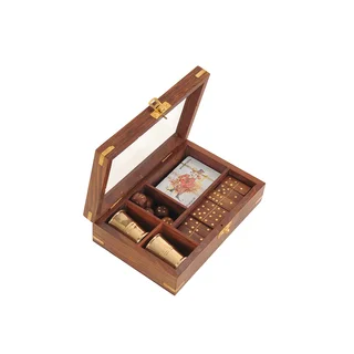 Wooden Game Set with Brass Goblet