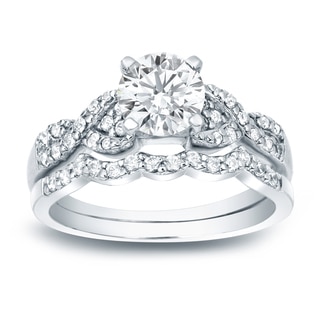 Auriya Platinum 1ct TDW Certified Round Diamond Bridal Ring Set (H-I, SI1-SI2)