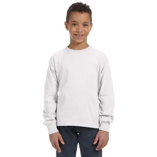 Fruit of the Loom Boys' White 100-percent 5-ounce Heavy Cotton Heather Long-sleeved T-shirt