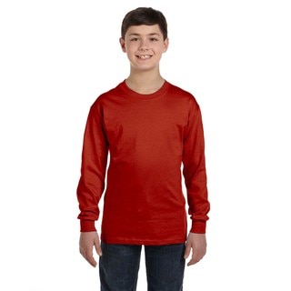 Hanes Boys' Comfortsoft Deep Red Cotton-blended Tagless Long-sleeved T-shirt