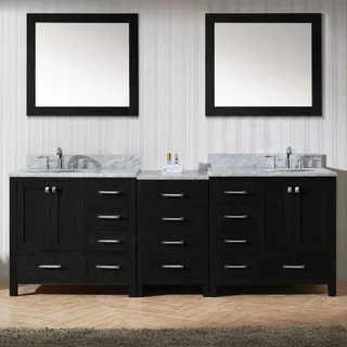Virtu USA Caroline Avenue 90-inch Double Bathroom Vanity Set in Zebra Grey