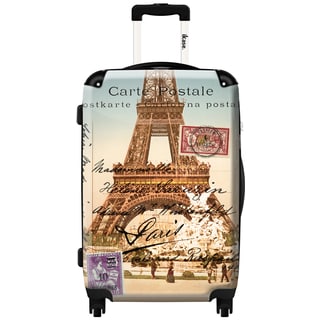 iKase Eiffel Tower Paris Multicolor Microfiber/Aluminum/Nylon/Polycarbonate 20-inch Fashion Hardside Carry-on Spinner Suitcase