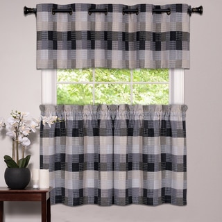 Black Cotton Blend Classic Checkered Decorative Window Curtain Separates Tier Pair or Valance