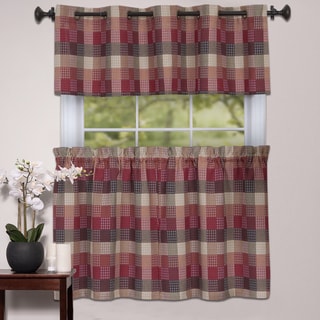 Burgundy Cotton Blend Classic Checkered Decorative Window Curtain Separates Tier Pair