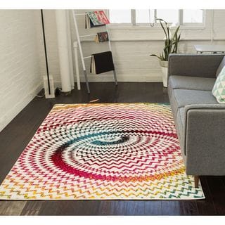 Well Woven Modern Bright Chevron Abstract White Multi Area Rug (7'10 x 9'10)