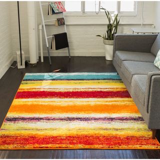 Well Woven Modern Stripes Abstract Blue Multi Area Rug (7'10 x 9'10)