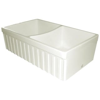 Quatro Alcove Fireclay Reversible Double-bowl Sink with Fluted Front Apron and 2-inch/2.5-inch Side Lips