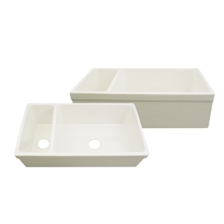 Reversible Series Large Quatro Alcove Fireclay Farmhouse Sink and Small Bowl with Decorative 2.5-inch Lip on Both Sides