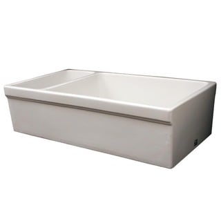 Large Quatro Alcove Reversible Rectangular Fireclay Farmhouse Sink with Small Bowl and Decorative 2.5-inch Lip on Both Sides