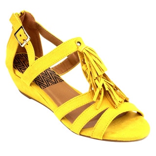 Qupid Women's Yellow Faux Suede Low-wedge Sandals