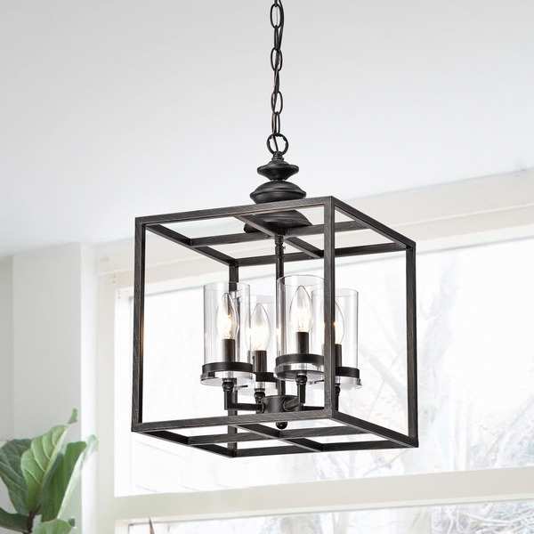 The Gray Barn 4-light Antique Black Lantern Chandelier - 58.3 inches high x 12.2 inches square