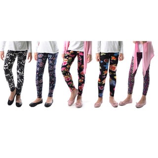 Pack of 5: Dinamit Girls' Trendy Floral Mix Multicolored Nylon/Spandex Leggings