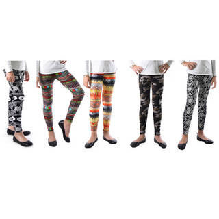 Pack of 5: Dinamit Girls' Trendy Mix Multicolor Nylon/Spandex Printed Leggings