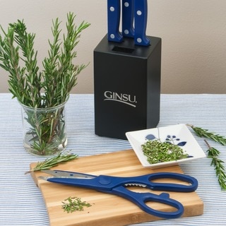 Ginsu Essential Series Blue Stainless Steel 5-piece Kitchen Set with Black Block