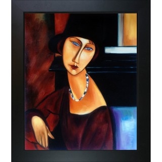 Amedeo Modigliani 'Jeanne Hebuterne with Hat and Necklace' Hand Painted Framed Canvas Art