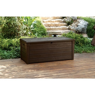 Keter Brightwood Plastic Deck Storage Box Outdoor Patio Garden Furniture 120 Gal, Brown