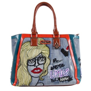 Nicole Lee Jodie Multicolored Faux Leather and Nylon Blonde Print Shoulder Handbag