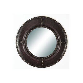 Textured Cordovan Faux Leather Round Wall Mirror