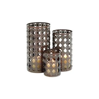 Iron Quatrefoil Design Round Candle Lanterns (Set of 3)