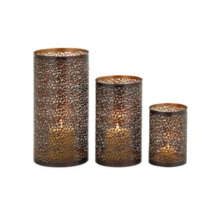 Rustic Traditional Iron Metal Hurricane Candle Holders (Set of 3)