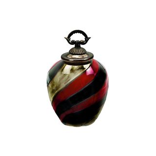 Metallic Finish Black/Red Swirl Pattern Apple-shaped Ceramic Jar