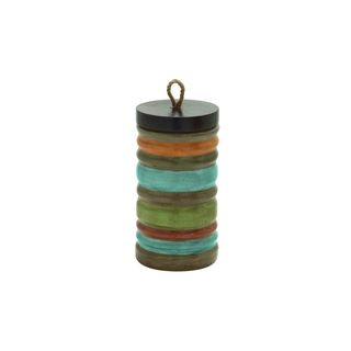 Multicolored Ceramic, Wood, and Fabric Terracotta Jar